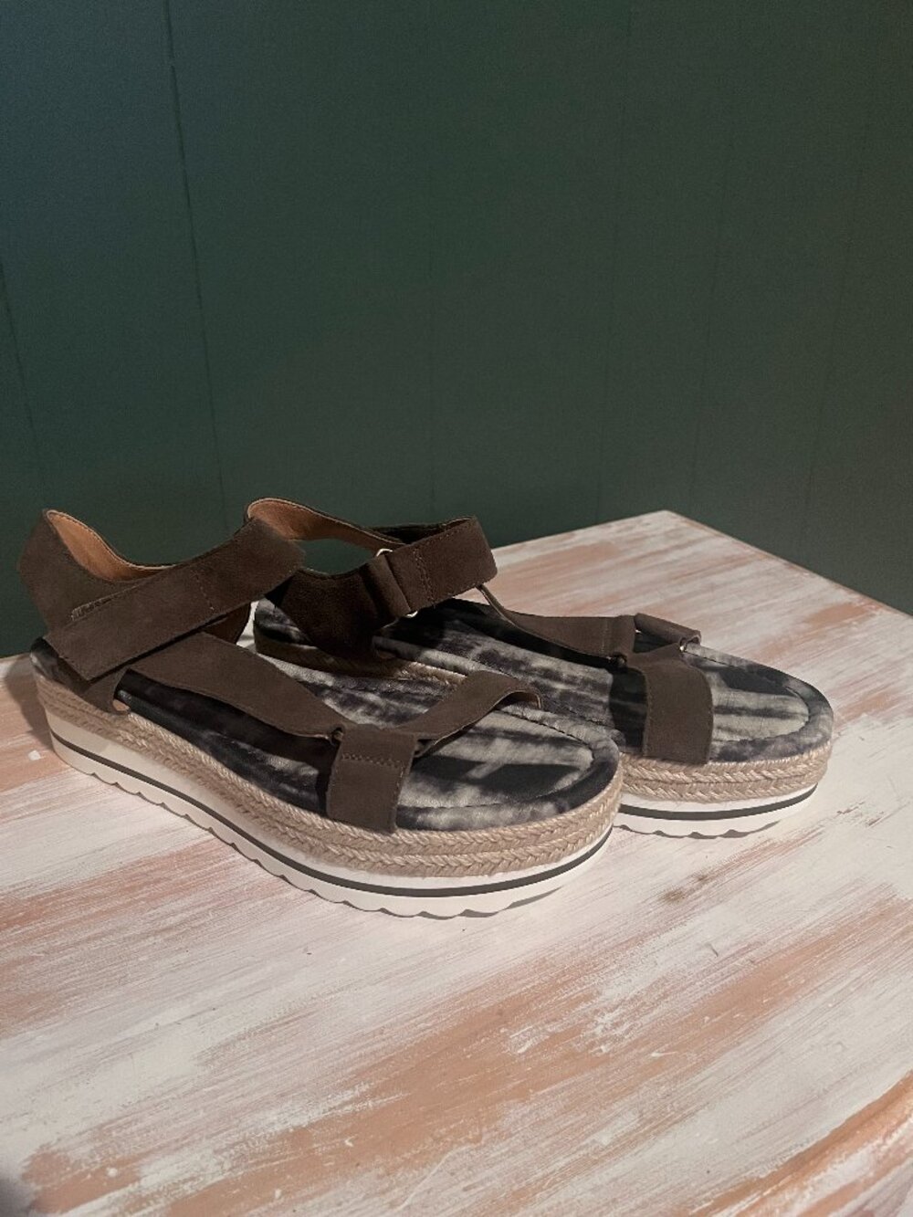 Crown Vintage Korine Espadrille Platform‎ Sandals, Olive, Women's 9.5, NWOT
